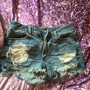American Eagle Outfitters Blue Distressed Jean Shorts